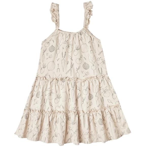 RYLEE + CRU VEGETABLE GARDEN CHILDREN'S TIERED DRESS - NATURAL Size 7 - Picture 3 of 9